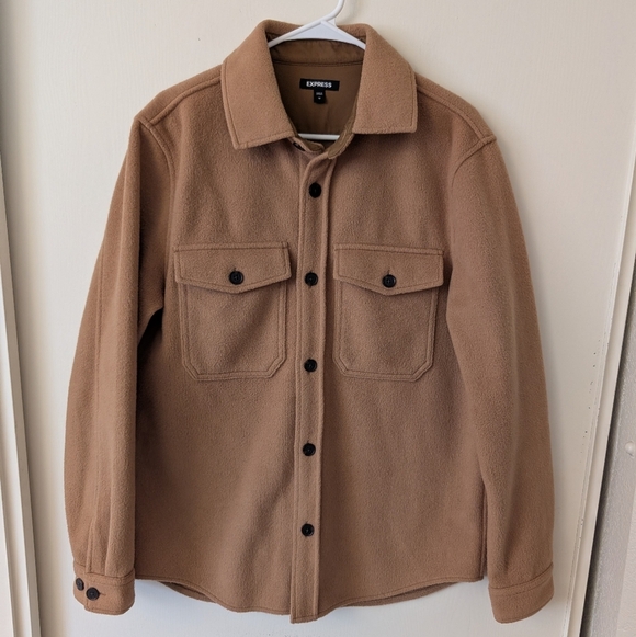 Express Womens Medium Button Down Jacket Shirt Brown Neutral Basic Outdoor - Picture 1 of 7